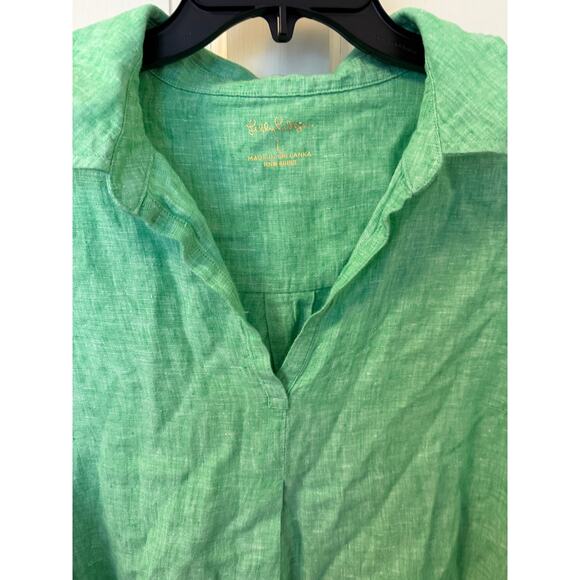 Lilly Pulitzer Pilar Tunic Linen Shirt Dress Gecko Lime Green  – Size Large - Picture 3 of 5